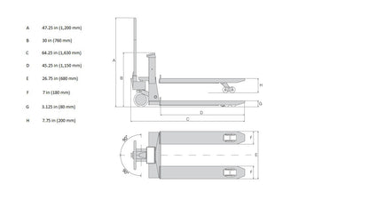 Rice Lake RL-HPJ Hand Pallet Jack Scale Dimensions